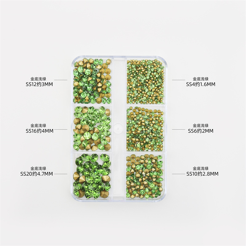 Internet celebridad nuevo estilo manicura pila diamante 6 rejilla en caja blanco rosa puntiagudo inferior diamante rhinestone nail joyería al por mayor