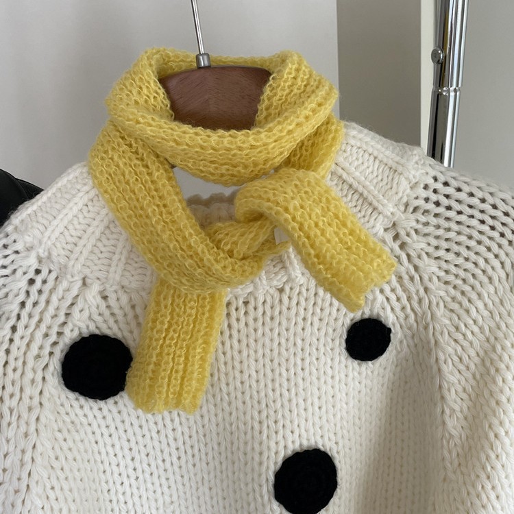 Wool blend short thin scarf, knitted neck warmer, vintage Korean style, solid color, versatile for autumn and winter, decorative accessory for students