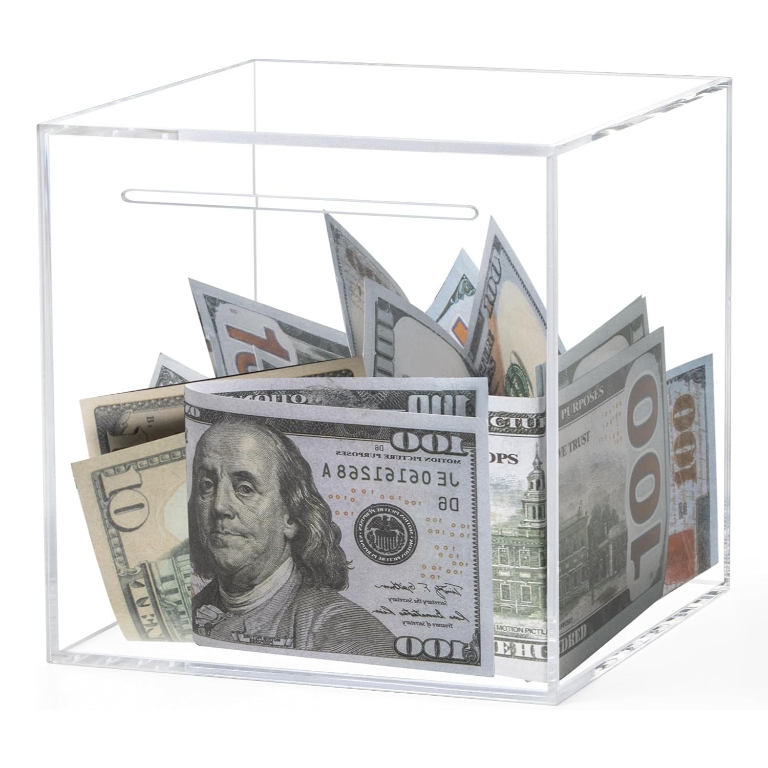 跨境热销透明亚克力存钱罐 透明省钱盒不可打开的现金硬币存钱罐