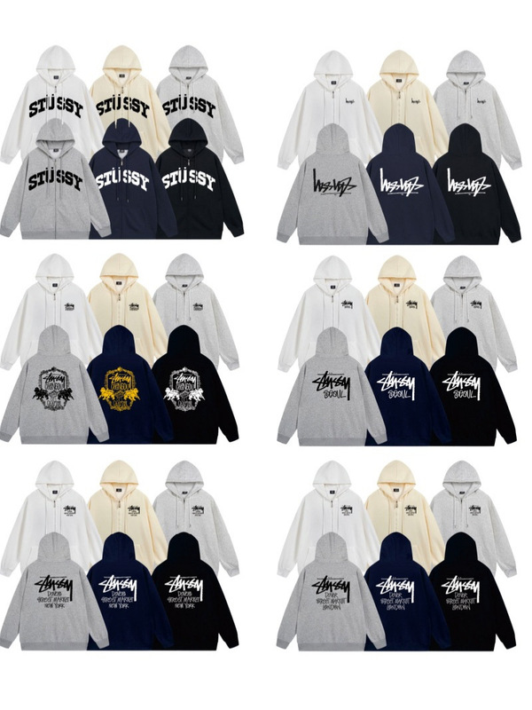 Cross-border Stussy zip-up hoodie, hooded zip-up long-sleeve casual printed classic jacket