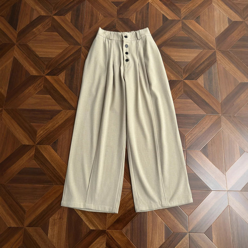 American Retro Pleated Flared Straight-Leg A-Line Casual Pants for Men and Women, Spring and Autumn Loose Striped Kendo-Style Trousers Trendy