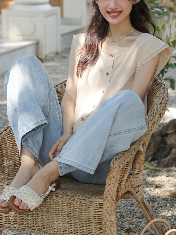 夏/タッセル裾小さなフライングスリーブトップシャツ女性の夏の新しいスタイルの小さなシャツ|undefined