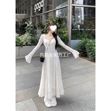 新中式加绒加厚连衣裙女秋冬2025新款温柔风收腰显瘦蕾丝长袖长裙