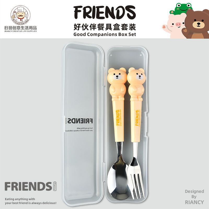 Animal encantador portátil para llevar estudiantes cucharas de comidas dormitorios escolares cucharas de cubierta de cubierta set