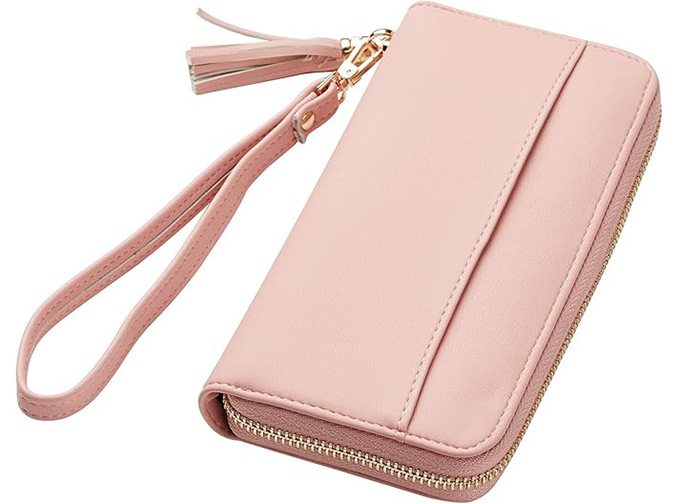 Suphiar personalizado Amazon Hot Lady Wallet bolso de mano doble plegable de color sólido pulsera larga billetera de viaje