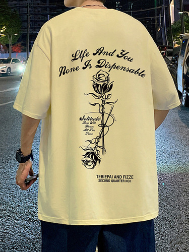 Men's Summer Short Sleeve T-Shirt, Korean Style, Hip-Hop Round Neck Half Sleeve Top, Base Shirt