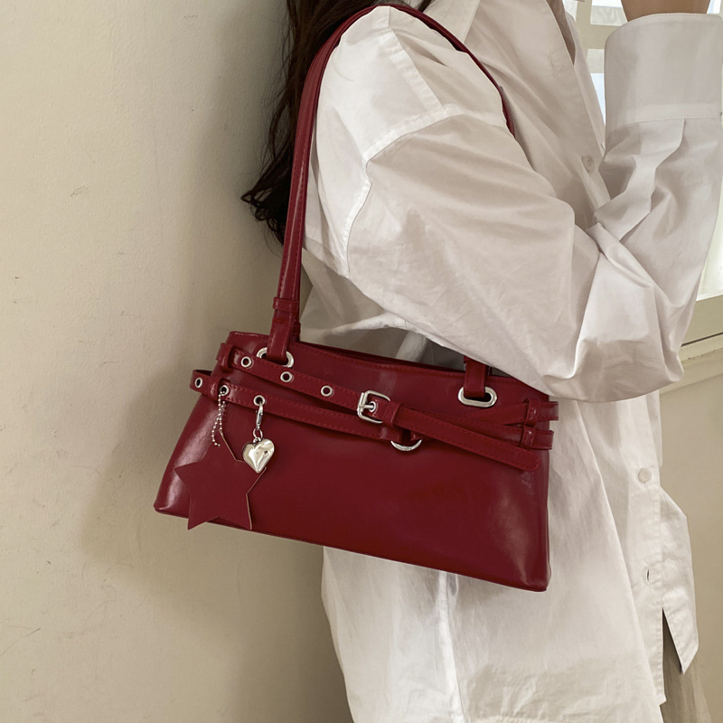 Luxury Large Capacity Retro Red Shoulder Bag For Women, Versatile 2026 New Arrival Niche Crossbody Handbag Baguette Bag - Thumbnail 7