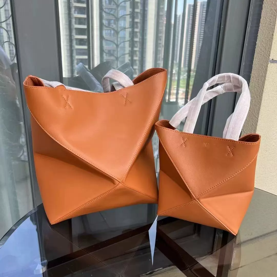 头层牛皮PUZZLE FOLD几何包手提全牛皮Tote包大容量折叠托特包女