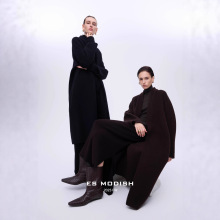 ES MODISH 冬季新品欧美浴袍款宽松长款羊毛双面呢手工大衣配腰带