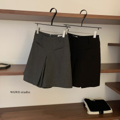 WGWE6920小众设计休闲西装短裤宽松阔腿五分裤叠褶中裤