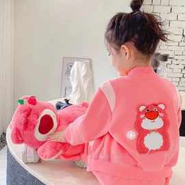草莓熊女童卫衣套装春秋季2023新款儿童网红宝宝休闲运动两件套