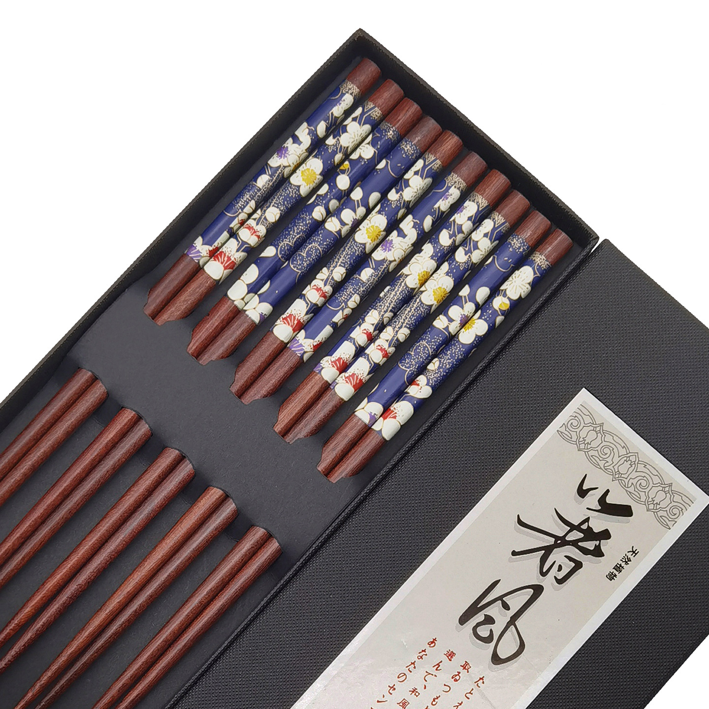 가정용 카폭 무늬 원목 젓가락 5쌍 선물 상자 선물 식기 세트 곰팡이 방지 마호가니 젓가락 공예 젓가락