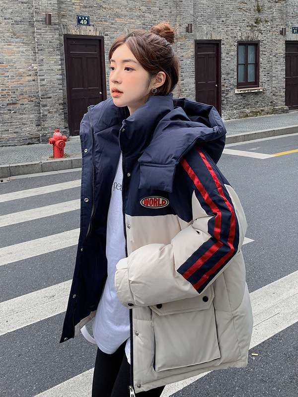 面包服拼色棉服2025年新款ins女韩版宽松棉衣连帽加厚棉袄外套潮|undefined