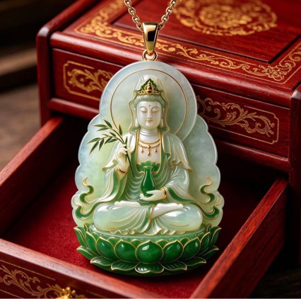 Wholesale Jade Guanyin Amulet Necklace with Three-Dimensional Relief, Auspicious and Blessing-Bringing, Original Exquisite Chinese-Style Pendant Jewelry