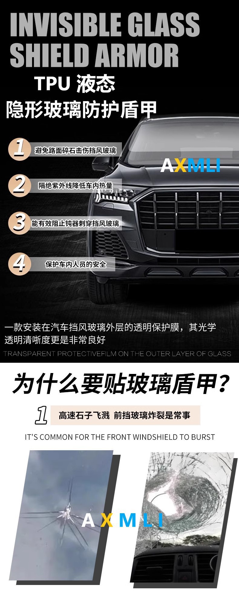Wholesale TPU glass shield armor car front windshield explosion-proof protective film glass outer work wear-resistant scratch-proof Stone