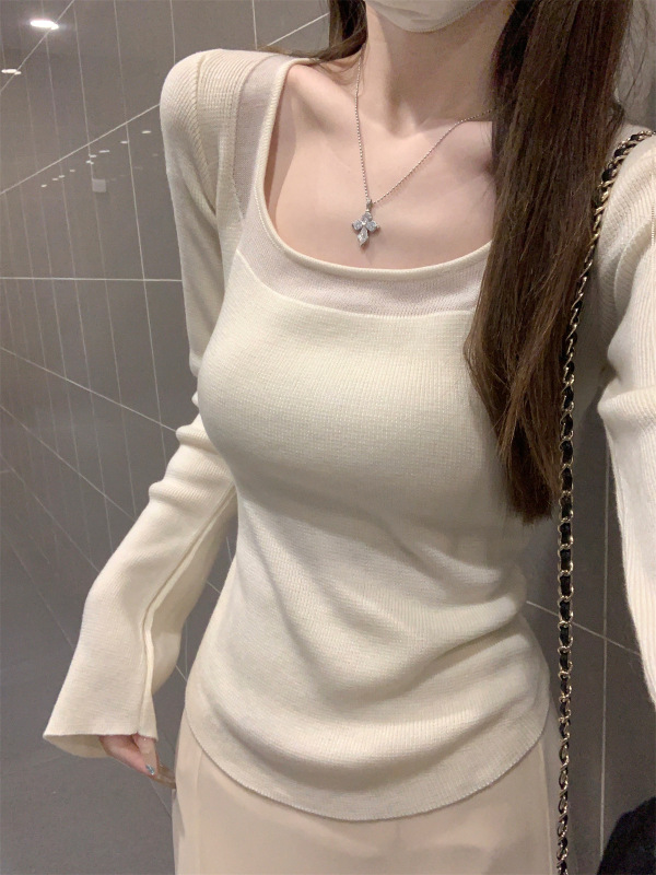 别致纯欲方领打底衫女内搭早春2025新款修身高级感长袖针织衫上衣|undefined