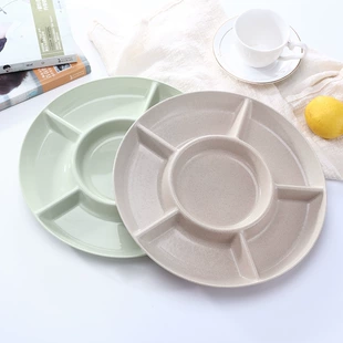 Wheat Straw Divided Snack Plate, Round 5-Compartment, 21.8 cm, Solid Color
