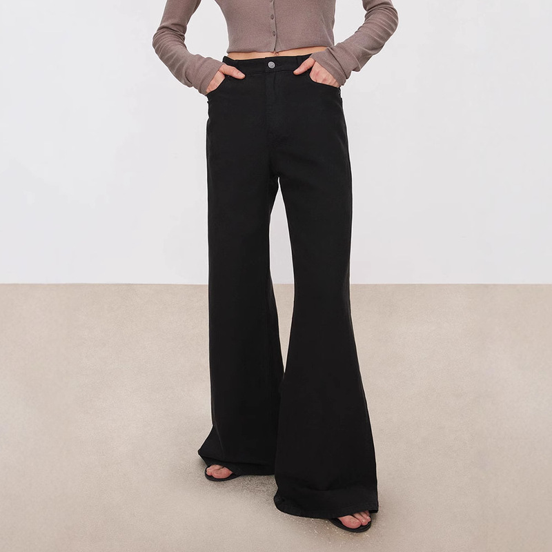 Th~Row Straight-Leg Pants_Cool Soft Draped Cotton and Linen Denim Retro V-Waist Loose Floor-Length Flared Denim