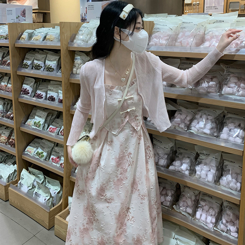 New Chinese Style National Style Suspender Dress Shawl Two-Piece Set for Women 2025 Summer New Junior High School and High School Student Suit