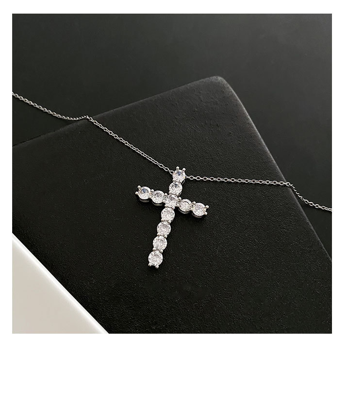 Fashion Cross Copper Inlay Zircon Pendant Necklace 1 Piece