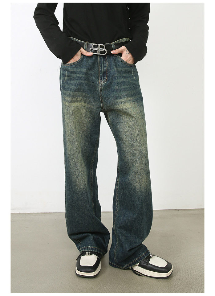 Quần jean nam dáng thẳng ống đứng cạp vừa phong cách retro — Màu xanh lam chi tiết 18