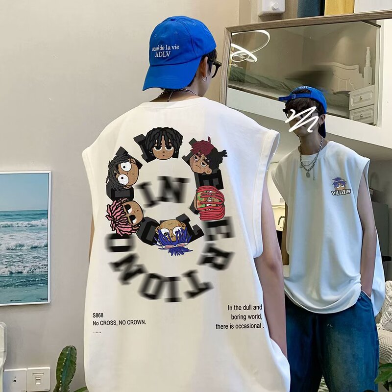 American Style Trendy Brand Cartoon Fuzzy Letter Sleeveless Vest for Men and Women Summer ins Street Hip-Hop Loose Waistcoat