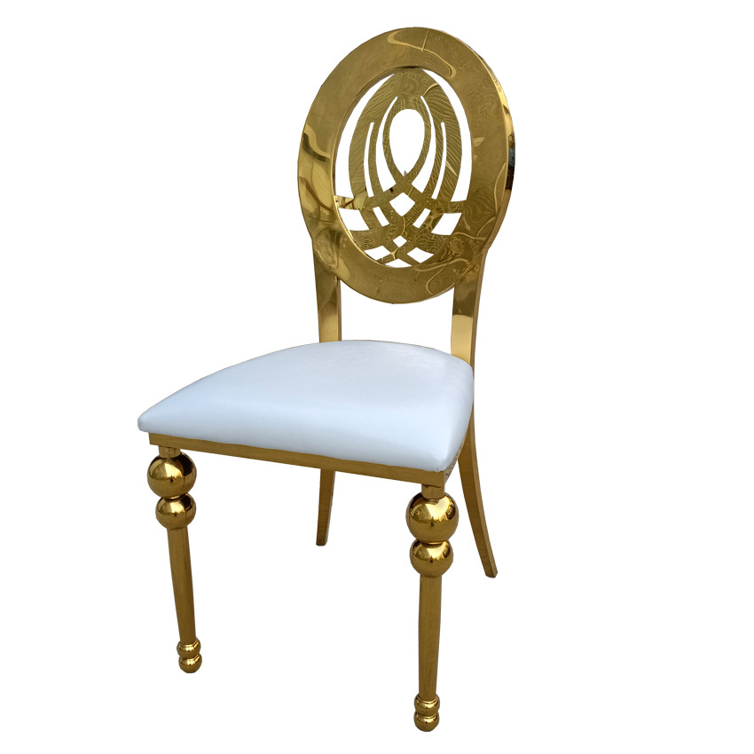 Sillas de comedor de acero inoxidable de Guangdong, sillas para banquetes, hoteles y bodas, sillas apilables con respaldo, taburetes de exterior de lujo ligero