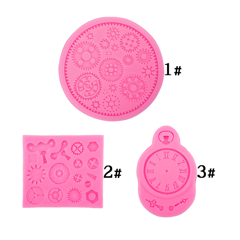 Reloj de bolsillo dibujos animados engranaje punk chocolate fondant cake decoración arcilla modelado mecánico molde Silicona