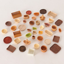 仿真娃娃屋迷你木筐模型篮子摆件装饰diy托盘场景筐微缩木板配件