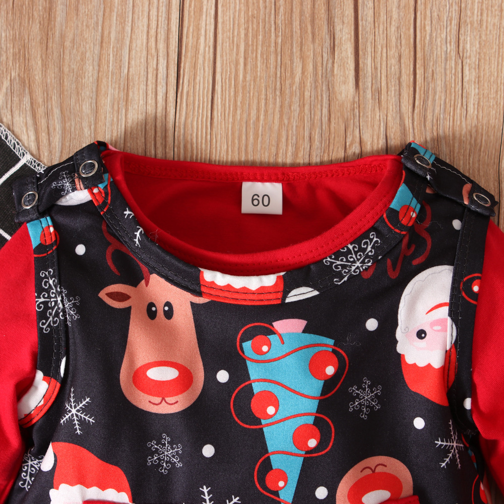 Natale Bambini primavera e autunno Natale vestito bretelle + tuta triangolare da arrampicata + cappello tre pezzi abbigliamento per bambini ins_voghion.com