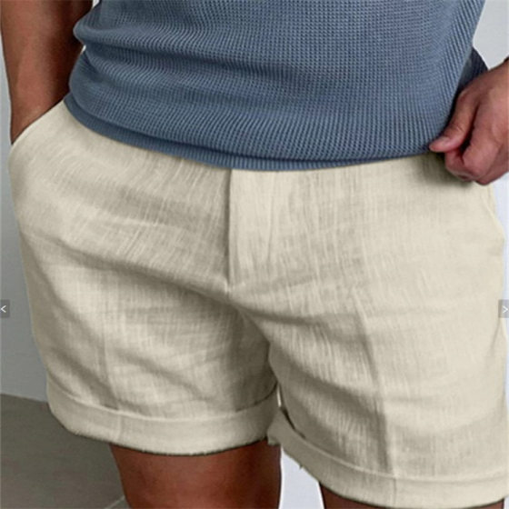 Men's Linen Slant Pocket Solid Color Plaid Breathable Sports Outdoor Daily Shorts