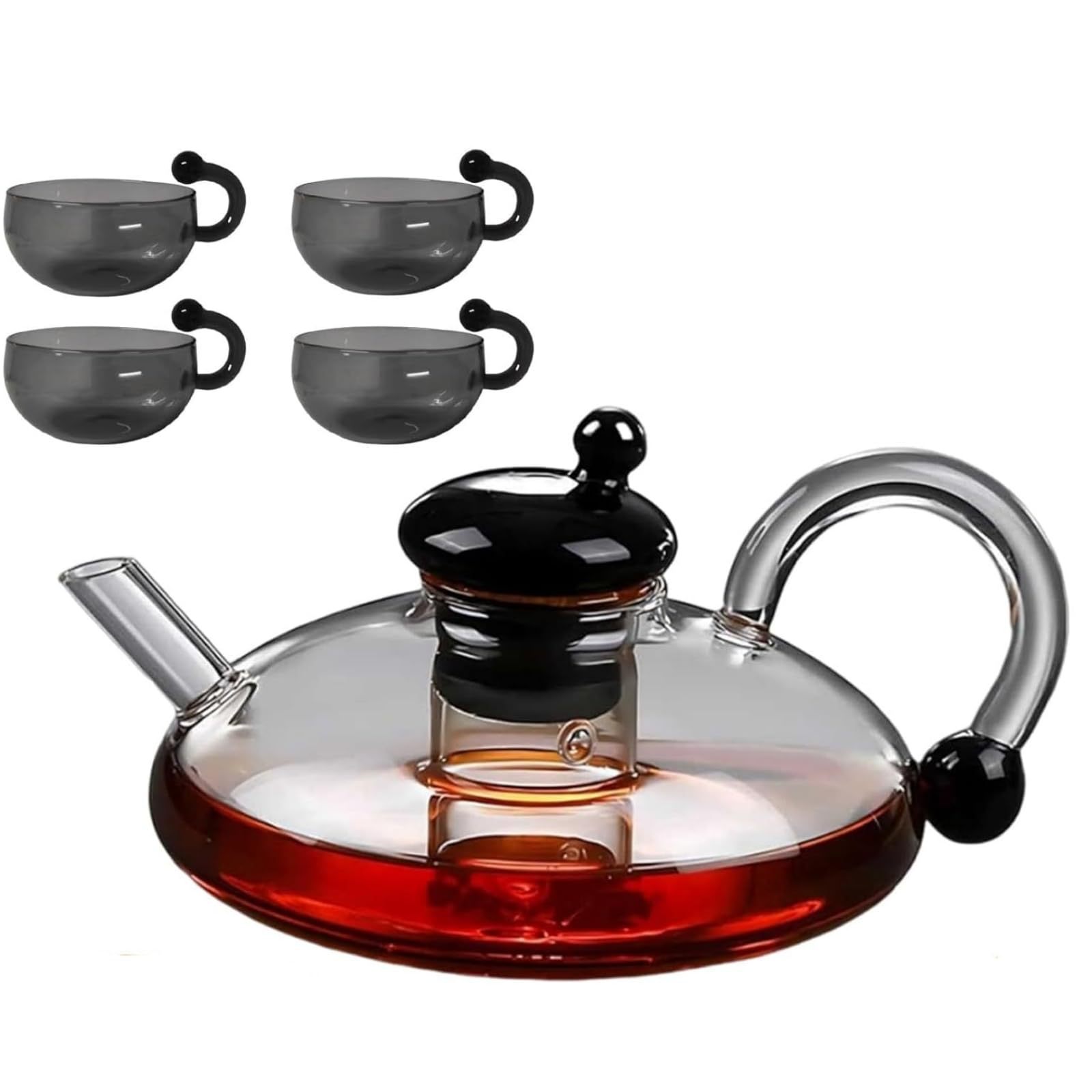 Tetera de vidrio Juego de té de vidrio resistente al calor Filtro resistente a altas temperaturas para el hogar Café Compartir Tetera de flores de té