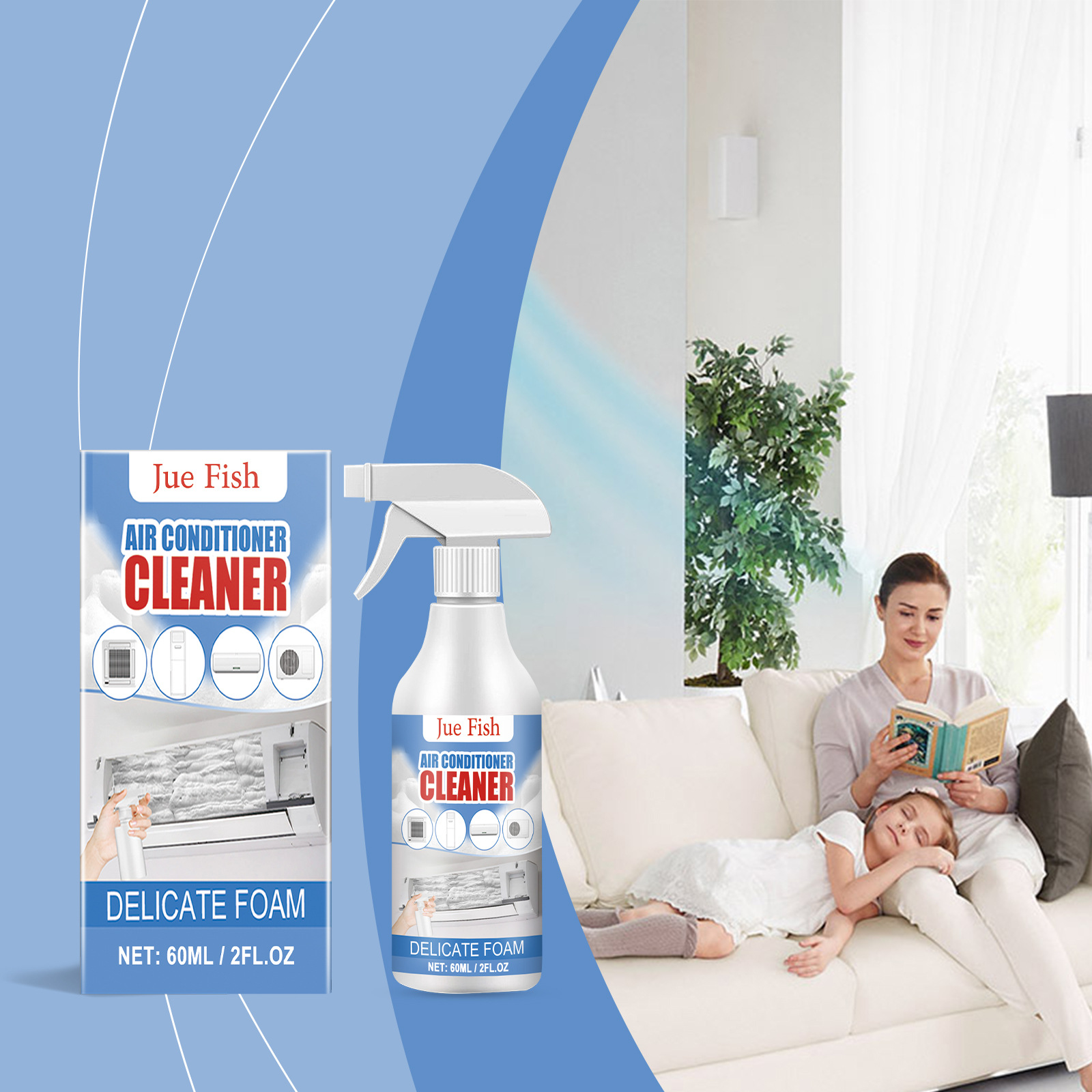 Jue Fish Air Conditioner Cleaner No-Disassembly Foam Cleaning Agent for Household Air Conditioner Units, Removes Internal Dirt, Cross-Border Bestseller