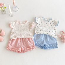2025新款夏季女宝宝针织碎花打底衫花苞短裤套装Z25-570XY批发