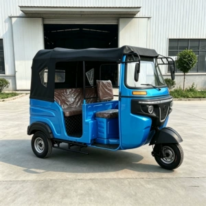Blue sunshade fuel-powered passenger tricycle for home use, passenger transportation, scenic area operations, and passenger-hauling