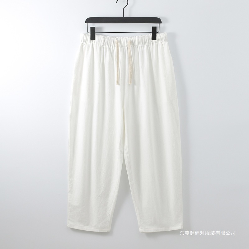 Men's Cropped Pants Cotton Linen New Straight-Leg Slim Cargo Pants Summer Casual Cropped Pants Loose Linen Harem Pants Thin Style