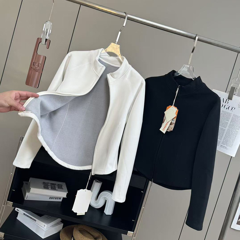 Lu Same Style! Graphene Small Waist ~ Skin-Friendly Polar Fleece Double-Sided Velvet Warm Cardigan Jacket for Women in Autumn and Winter