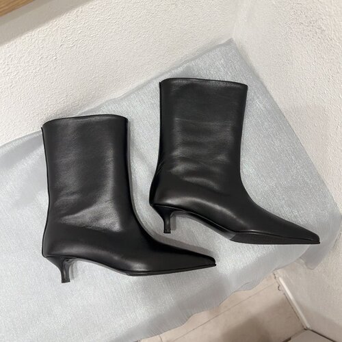 Korean style French pointed cat-heel ankle boots for women 2025 autumn and winter new low-heeled fine heeled retro wide-mouth mid-toe boots