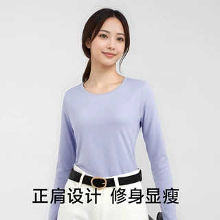圆领长袖T恤女士春秋冬修身基础百搭黑色上衣正肩内搭打底衫