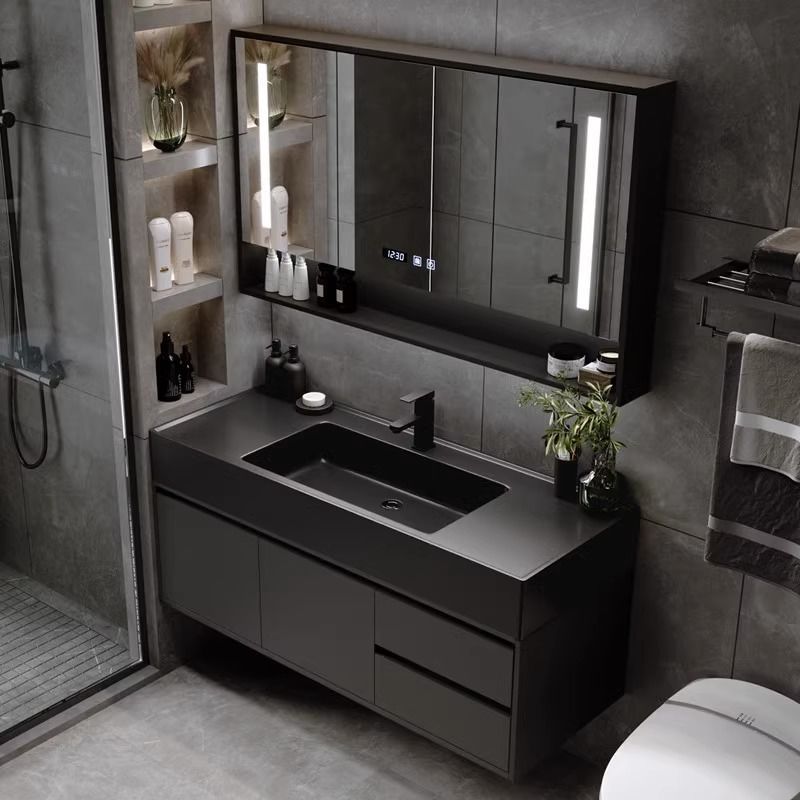 Gabinete de baño combinación cuenca nano integrado luz inteligente lavabo de lujo lavabo mesa de lavado lavabo mueble de baño