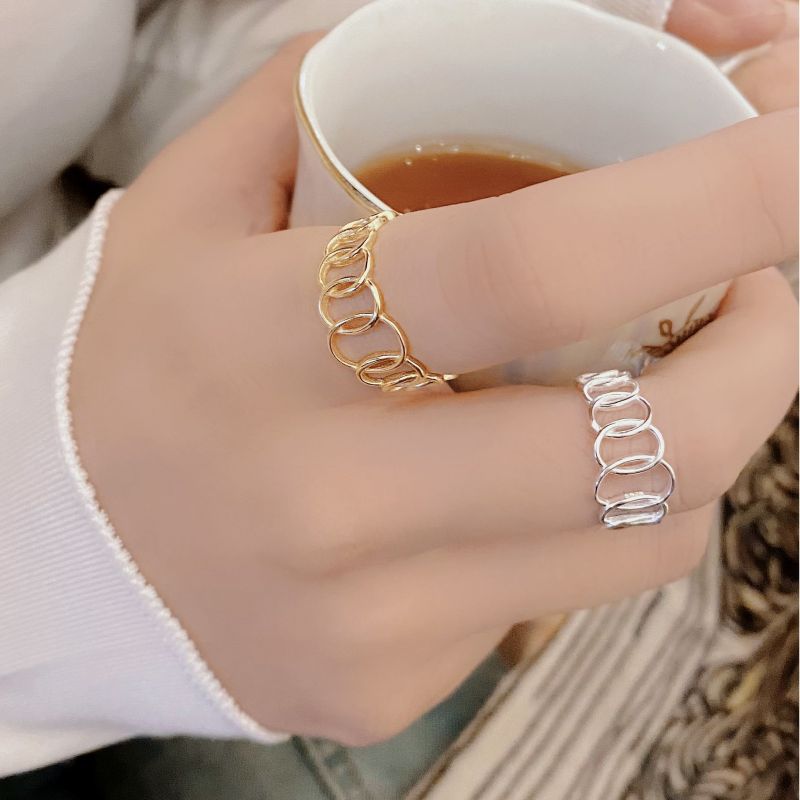 All Seasons Season 18K Gold Plated Silver Plated 925 Sterling Silver Geometric Wide Band Rings Open Rings Rings