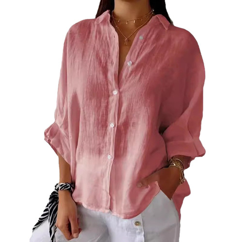 European and American Spring-Season Cotton-Linen Back-Tie Design Shirt