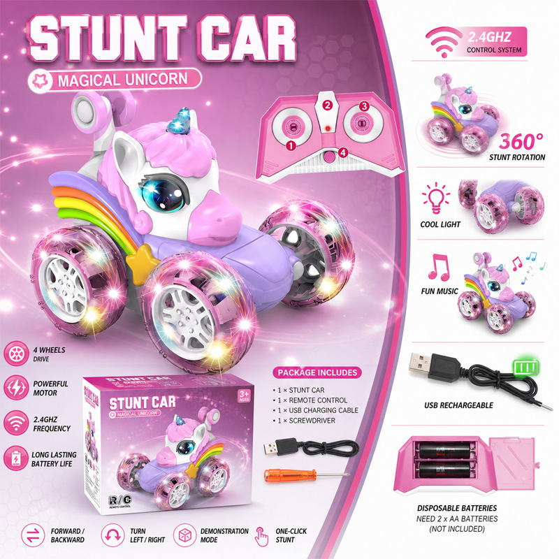 Cross-border 2.4g Lighted 360-degree Rolling Unicorn Remote Control...