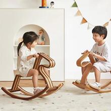 实木拼色亲子摇马椅木马小孩北欧轻奢玩具生日礼物大人可坐20号发