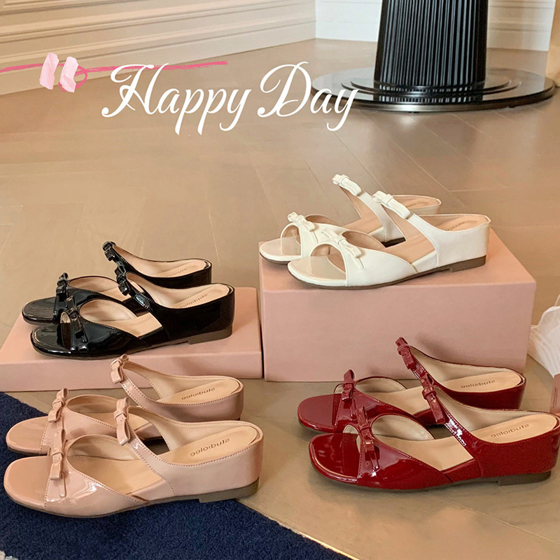 Patent Leather Version with 4.5cm Hidden Height Increase~ Versatile Bow-Knot Open-Toe Slippers for Summer, New High-Heeled Sandals for Women Patent Leather Version with 4.5cm Hidden Height Increase~ Versatile Bow-Knot Open-Toe Slippers for Summer, New High-Heeled Sandals for Women
