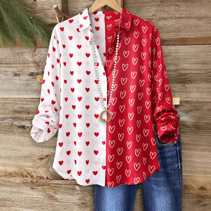 New Spring Women's Shirts on Independent Platforms, European and American Trendy Valentine's Day Print Long-Sleeve Shirts, Cardigans for Women New Spring Women's Shirts on Independent Platforms, European and American Trendy Valentine's Day Print Long-Sleeve Shirts, Cardigans for Women