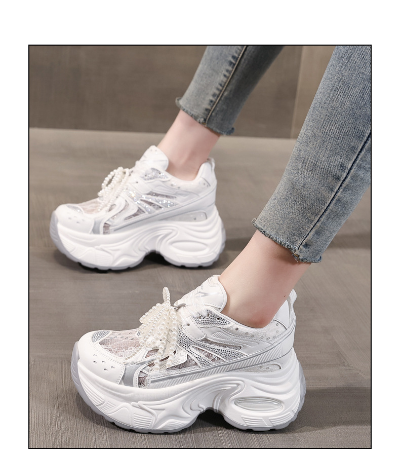 Giày sneaker chunky đế dày lưới thoáng khí tăng chiều cao nữ — Màu trắng chi tiết 15
