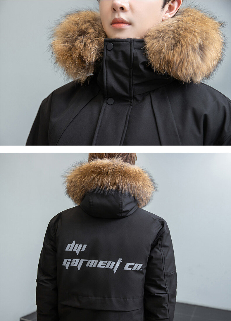 2023 Winter-Plüsch- und dicke Daunenjacke für Herren, mittellange Kapuze und warme Jacke mit großem Pelzkragen_voghion.com