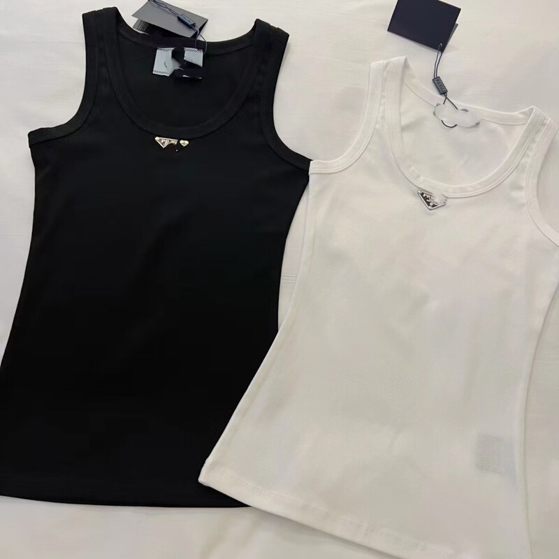 2023 in stock real shot p 23ss summer new metal plain triangle standard vest high elastic slim all-match back