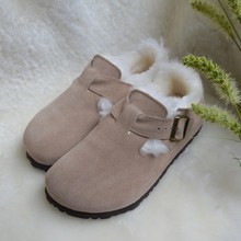 河南桑坡村羊皮毛一体勃肯鞋全包牛皮雪地靴豆豆鞋软木底加绒女冬